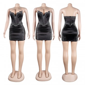 Rhinestone Corset Mini Dresses for Women 2022 Sexy Luxury Bling Birthday Dress Black White