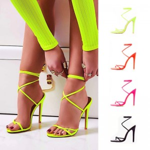 Summer Sandals Candy Color Point Toe Lace Ankle Strap Party High Heels Pumps 11.5cm High Thin Heel 