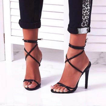 Summer Sandals Candy Color Point Toe Lace Ankle Strap Party High Heels Pumps 11.5cm High Thin Heel 