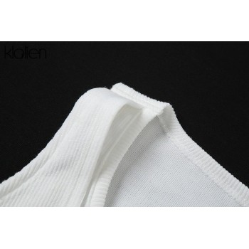 Spring Fashion Patchwork Women T-shirt 2023 New Sexy Off Shoulder Rib Knitted White