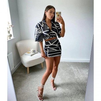 Women Two piece set Cropped Shirt & Pleated Mini Skirt Casual Fashion Summer Women Outfit Dress Sets