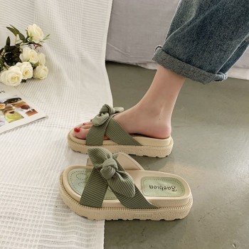 Slippers Thick Platform Flat Sandals with Butterfly-Knot Summer Flip Flops Sandals Women