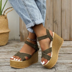 Wedge Sandals for Women Summer 2022 Casual Non-slip Peep Toe Platform Shoes Rubber Sole Buckle 