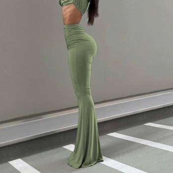 Slim Flare Pants Women High Wasit Elegant Fashion Casual All-Match Body-Shaping