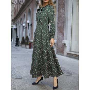 Bohemian Floral Printed Maxi Dress For Women Green Black
