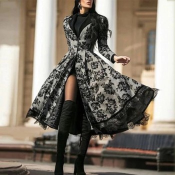 Stitching jacket slim and elegant long skirt Black Winter Coat