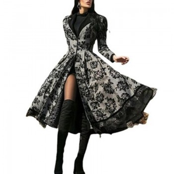 Stitching jacket slim and elegant long skirt Black Winter Coat