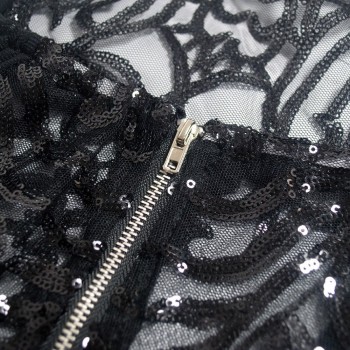 Halter Neck See-Through Sequin Design Jumpsuit Chic Womens Sleeveless Black Sequins