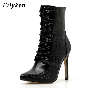 Snakeskin grain Ankle Boots For Women High heels Fashion Pointed toe Ladies