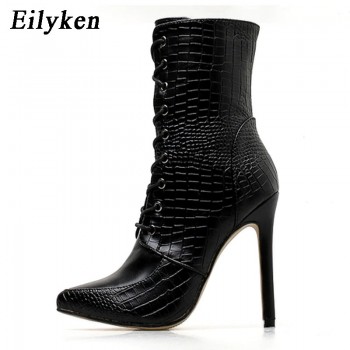 Snakeskin grain Ankle Boots For Women High heels Fashion Pointed toe Ladies