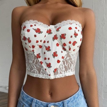Floral Gauze Stitching See-through Tube Top Sexy Sleeveless crop top
