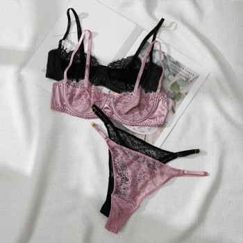 Women's Underwear Set Sexy Lace Erotic Brassiere Female Underwear Lace Bra Panties G-String Bra & Brief Sets