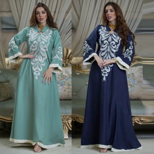 Robe Muslim Abaya Dubai Embroidered Kebaya Dress Long Sleeve Gowns Moroccan