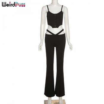 2 Piece Set Women Tracksuit Tank Top+Low Waist Pants Casual Hot Street Matching Suit