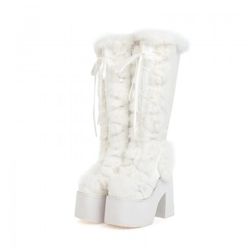  Knee High Boots Winter warm thick plush Square High Heel high Quality Snow boots for women