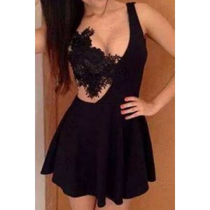 Alluring Sleeveless Plunging Neck Backless Solid Color Dress For Women black white