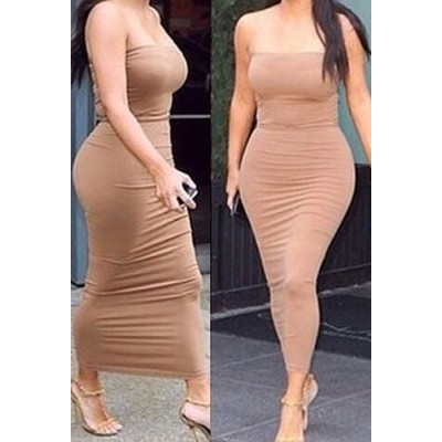 Alluring Strapless Sleeveless Solid Color Bodycon Dress For Women