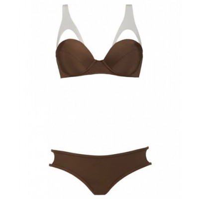 Color Splicing Two-Piece Sexy Swimsuit For Women brown