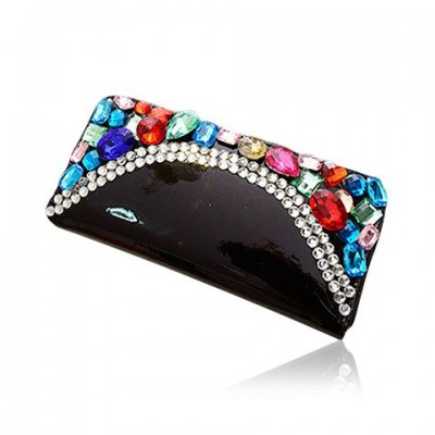 Gorgeous Women's Clutch Wallet With Rhinestones and Patent Leather Design black