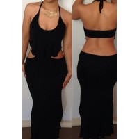 Halter Neck Sleeveless Backless Sexy Black Dress For Women black