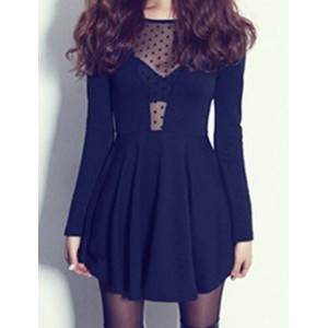 Sexy Scoop Neck Long Sleeve See-Through Backless Dress For Women black
