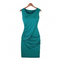 Sexy Scoop Neck Sleeveless Solid Color Draped Club Dress For Women blue khaki black