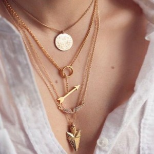Stylish Women's Arrow Irregular Triangle Pendant Layered Necklace gold