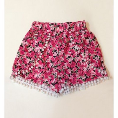 Casual Women's Floral Print Beach Shorts red