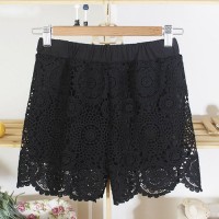 Chic Style Hook Flower Hollow Out Petal Edge Shorts For Women black white