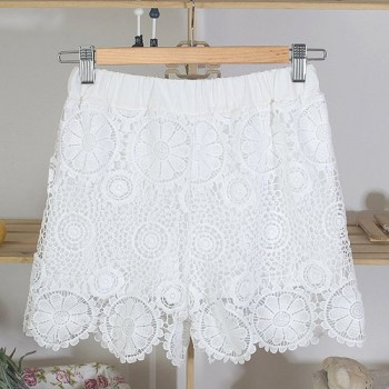 Chic Style Hook Flower Hollow Out Petal Edge Shorts For Women black white