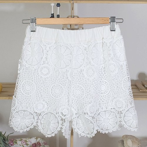 Chic Style Hook Flower Hollow Out Petal Edge Shorts For Women black ...