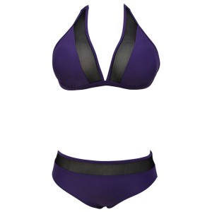 Sexy Women's Halter Color Splicing Bikini Set purple