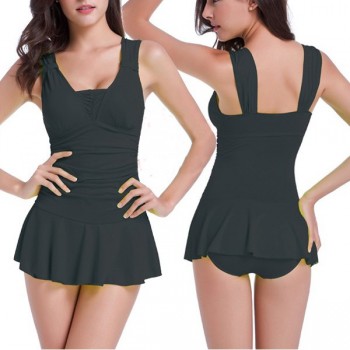 Sexy Women s Solid ColorSquare Neck One-Piece Swimsuit black (Sexy ...