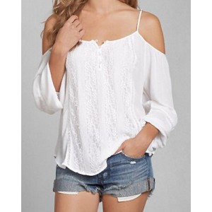 Sexy Women's Spaghetti Strap White Off The Shoulder Long Sleeve Blouse