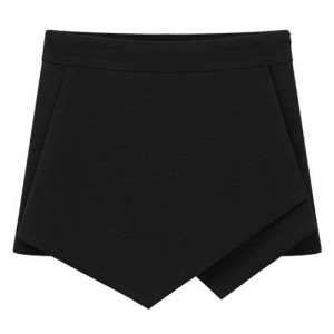 Stylish Special Cut Zippered Solid Color Shorts For Women black white