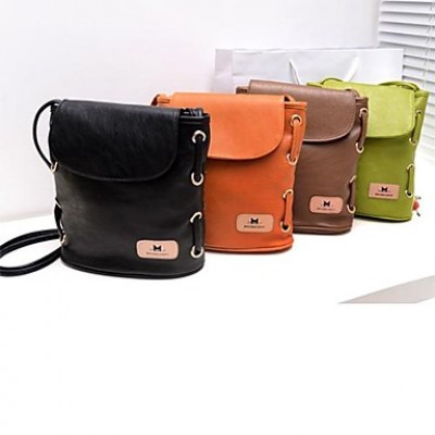 Women's Fashion Candy Color Handbag Leather Cross Body Shoulder Bag Bucket Bag Messenger black brown green orange
