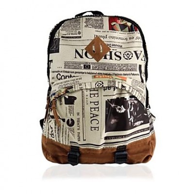 Women's Fashion Unisex Newspaper Design Print Backpack Schoolbag Shoulder Bag