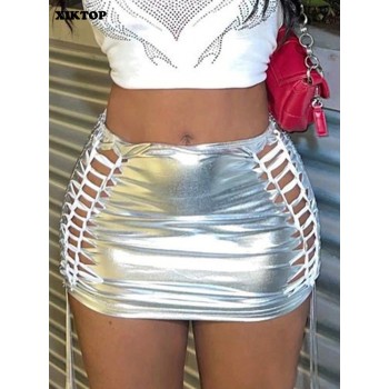 Lace-Up Hip Skirts Women Sexy Hollow Out Skinny Streetwear Y2K All-Matching Party Skirt