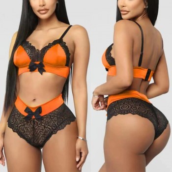 Silk Seamless Lingerie Set Women Lace Bowknot Push Up Bra And Panty Set Sexy V Neck Erotic Underwear Brief Sets