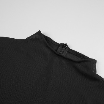 Sexy Turtleneck Long Sleeve Mesh Black Mini Bodycon Bandage Dress