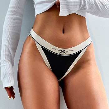 Women Low Waist Solid Color Splice Panties Sexy Letter Seamless Briefs Lady Breathable Cotton Underpants