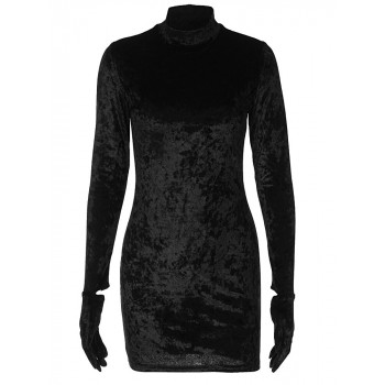 Women's Long Sleeve Velvet Bodycon Mini Dress Black
