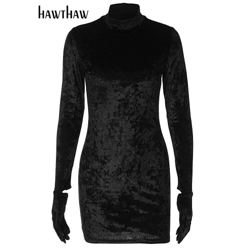 Women s Long Sleeve Velvet Bodycon Mini Dress Black (Women s Long ...