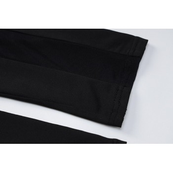  Patchwork Mesh Jumpsuit with Backless Design Black