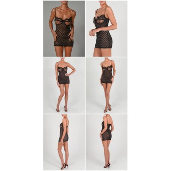 Women's Fashion Sleeveless Backless Print Maxi Dress with Lace Spaghetti Straps Black