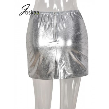  Silver Strench Streetwear High Waist OL Work Party Clothes Casual Mini Gothic Skirts