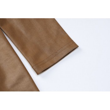One Shoulder Pu Solid Slim Jumpsuit One-Piece Streetwear Brown