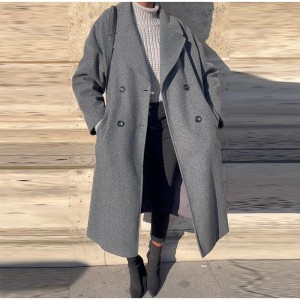 Women's Lapel Collar Long Sleeve Double Breasted Winter Wool Coat
