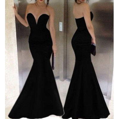 Alluring Strapless Sleeveless Solid Color Slimming Dress For Women black