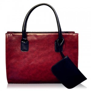 Casual Style Women's Tote Bag With PU Leather and Solid Color Design red brown black